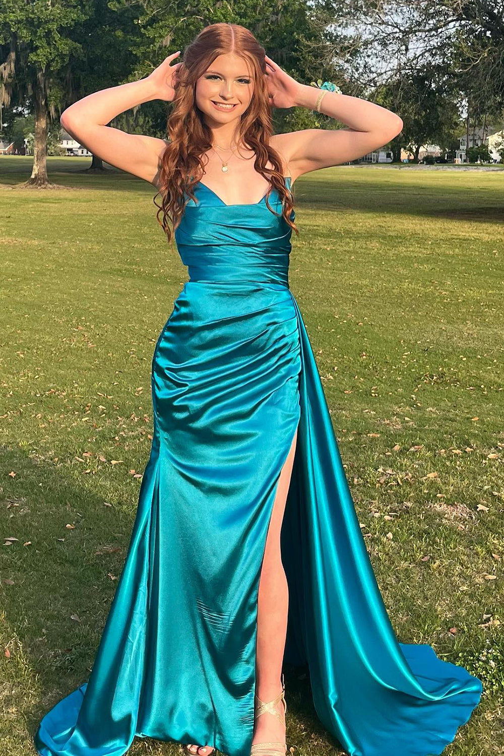 Peacock Green Sheath Sweetheart Long Prom Dress with Split