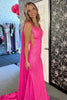 Load image into Gallery viewer, Sparkly Hot Pink Mermaid Long Prom Dress With Wateau Train