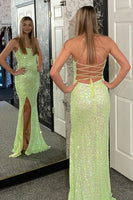 Load image into Gallery viewer, Sparkly Royal Blue Backless Sequins Long Prom Dress with Slit