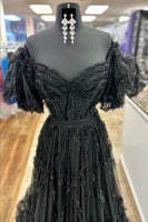 Load image into Gallery viewer, Fuchsia A Line Off the Shoulder Tulle Corset Prom Dress with Bowknot