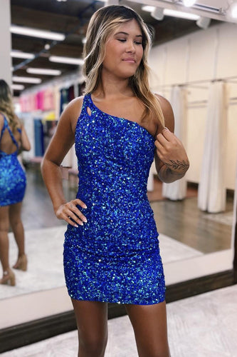 Sequins One-Shoulder Tight Short Homecoming Dress with Beading