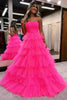 Load image into Gallery viewer, Hot Pink Tulle Strapless Princess Long Prom Dress