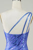 Load image into Gallery viewer, Sheath One Shoulder Blue Sequins Short Homecoming Dress with Tassel
