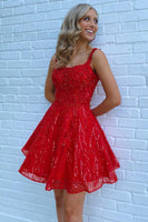 Load image into Gallery viewer, Sparkly Red A-Line Tulle Homecoming Dress with Sequins