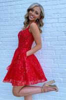 Load image into Gallery viewer, Sparkly Red A-Line Tulle Homecoming Dress with Sequins