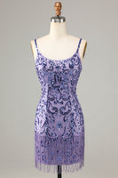 Load image into Gallery viewer, Glitter Purple Fringed Sequins Tight Short Homecoming Dress