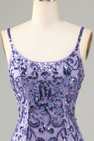 Load image into Gallery viewer, Glitter Purple Fringed Sequins Tight Short Homecoming Dress