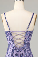 Load image into Gallery viewer, Glitter Purple Fringed Sequins Tight Short Homecoming Dress