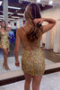 Load image into Gallery viewer, Sparkly Sequined Lace-Up Back Tight Short Homecoming Dress with Fringes