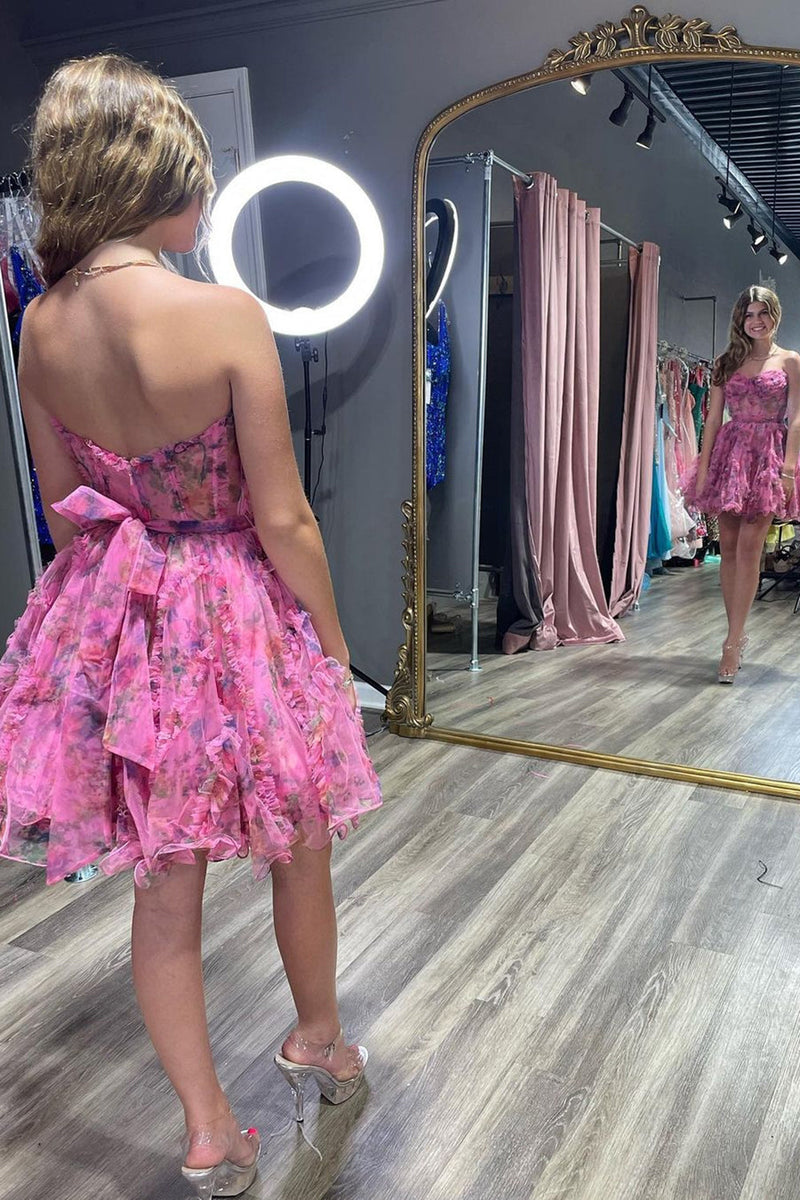 Load image into Gallery viewer, A-Line Lilac Sweetheart Floral Printed Homecoming Dress