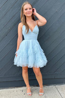 Load image into Gallery viewer, A Line Pink Spaghetti Straps Homecoming Dress with Ruffles