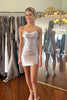 Load image into Gallery viewer, Silver Spaghetti Straps Bodycon Corset Satin Short Homecoming Dress
