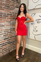 Load image into Gallery viewer, Sparkly Red Bodycon Corset Homecoming Dress with Sequins