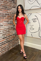 Load image into Gallery viewer, Sparkly Red Bodycon Corset Homecoming Dress with Sequins