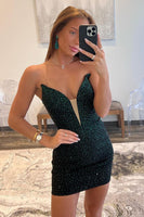 Load image into Gallery viewer, Sweetheart Black Tight Short Homecoming Dress with Beading