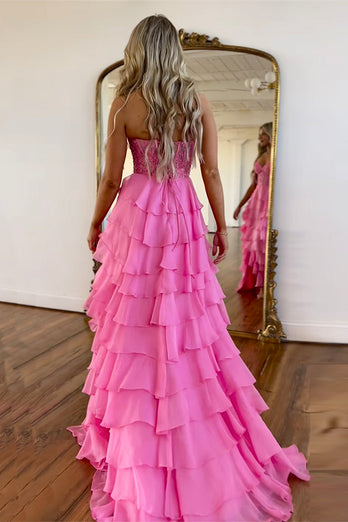 Fuchisa Sweetheart Corset Prom Dress with Slit