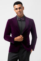 Load image into Gallery viewer, Dark Purple Peak Lapel One Button Prom Blazer