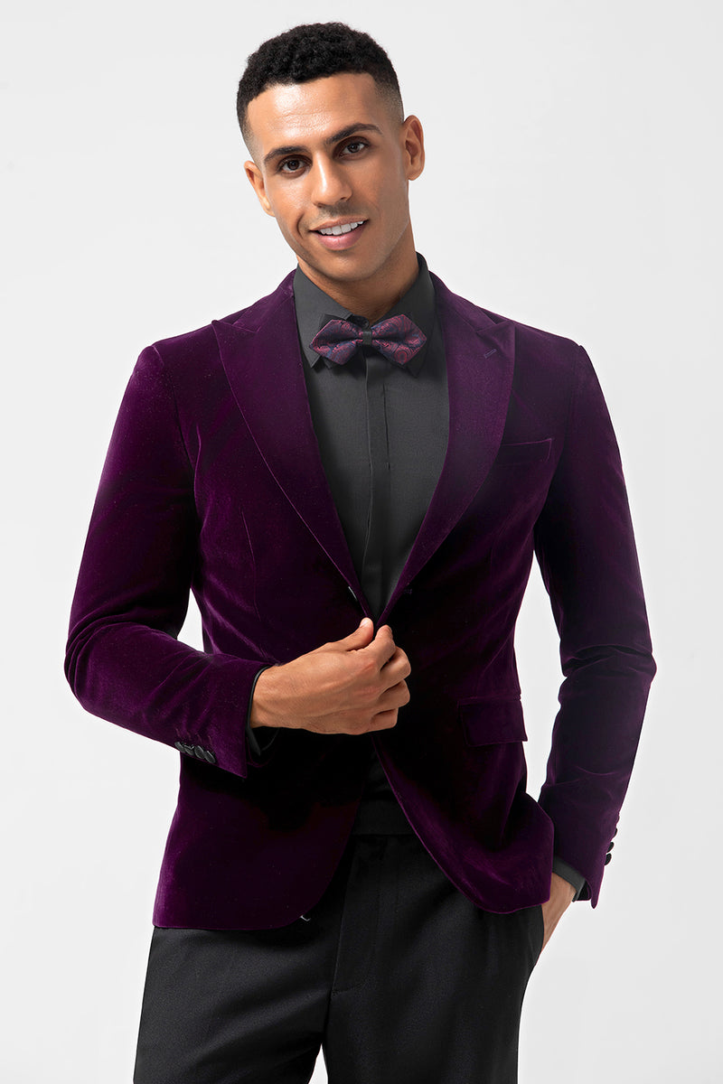 Load image into Gallery viewer, Dark Purple Peak Lapel One Button Prom Blazer