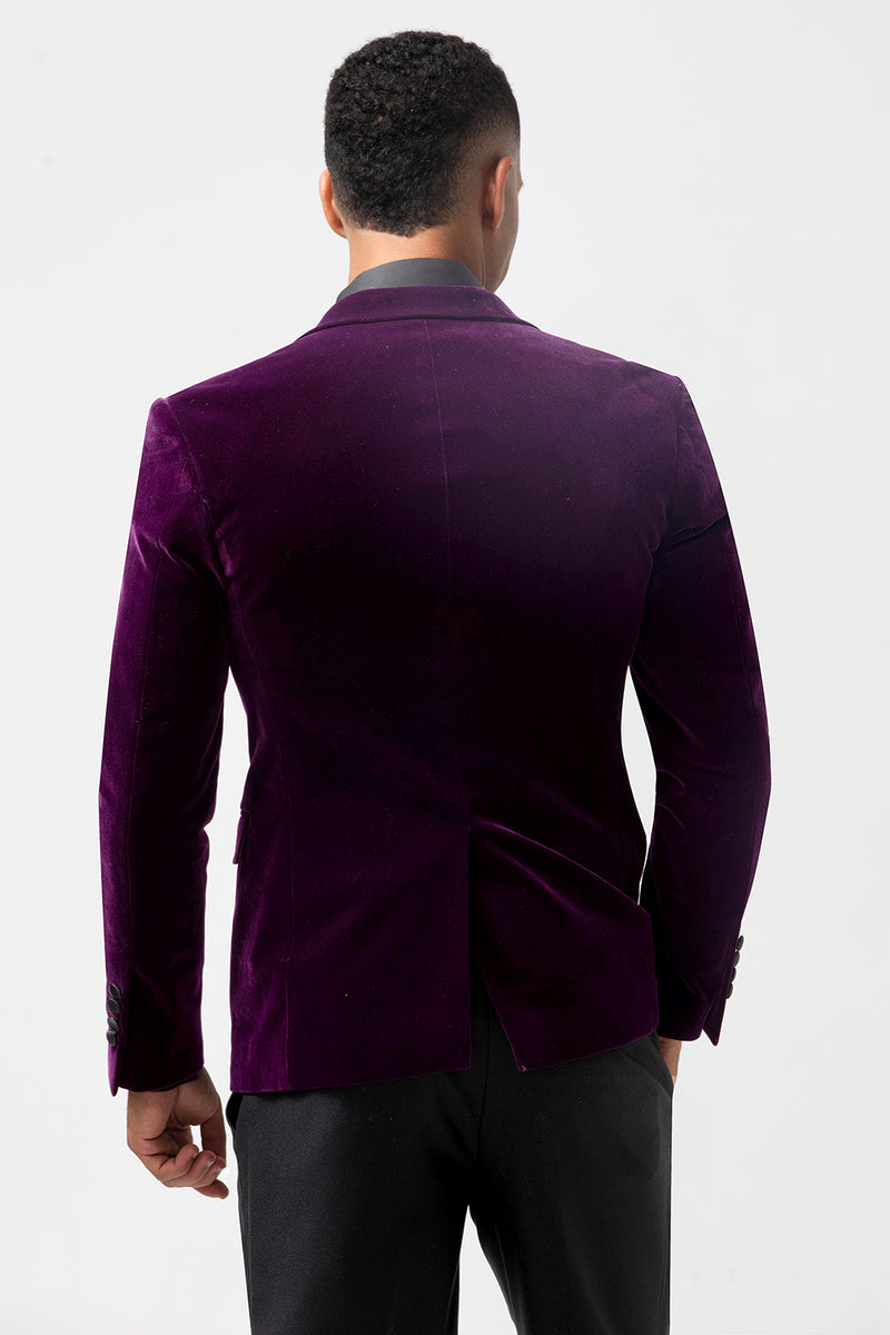 Load image into Gallery viewer, Dark Purple Peak Lapel One Button Prom Blazer