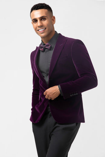 Dark Purple Peak Lapel One Button Prom Blazer
