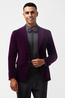Load image into Gallery viewer, Dark Purple Peak Lapel One Button Prom Blazer