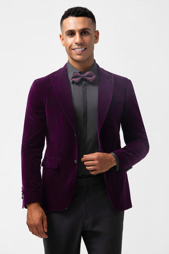 Dark Purple Peak Lapel One Button Prom Blazer