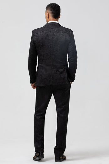 Peak Lapel Black 3 Piece Jacquard Men's Prom Suits