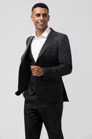 Load image into Gallery viewer, Black Peak Lapel Jacquard One Button 3 Piece Prom Suits