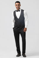 Load image into Gallery viewer, Black Peak Lapel Jacquard One Button 3 Piece Prom Suits