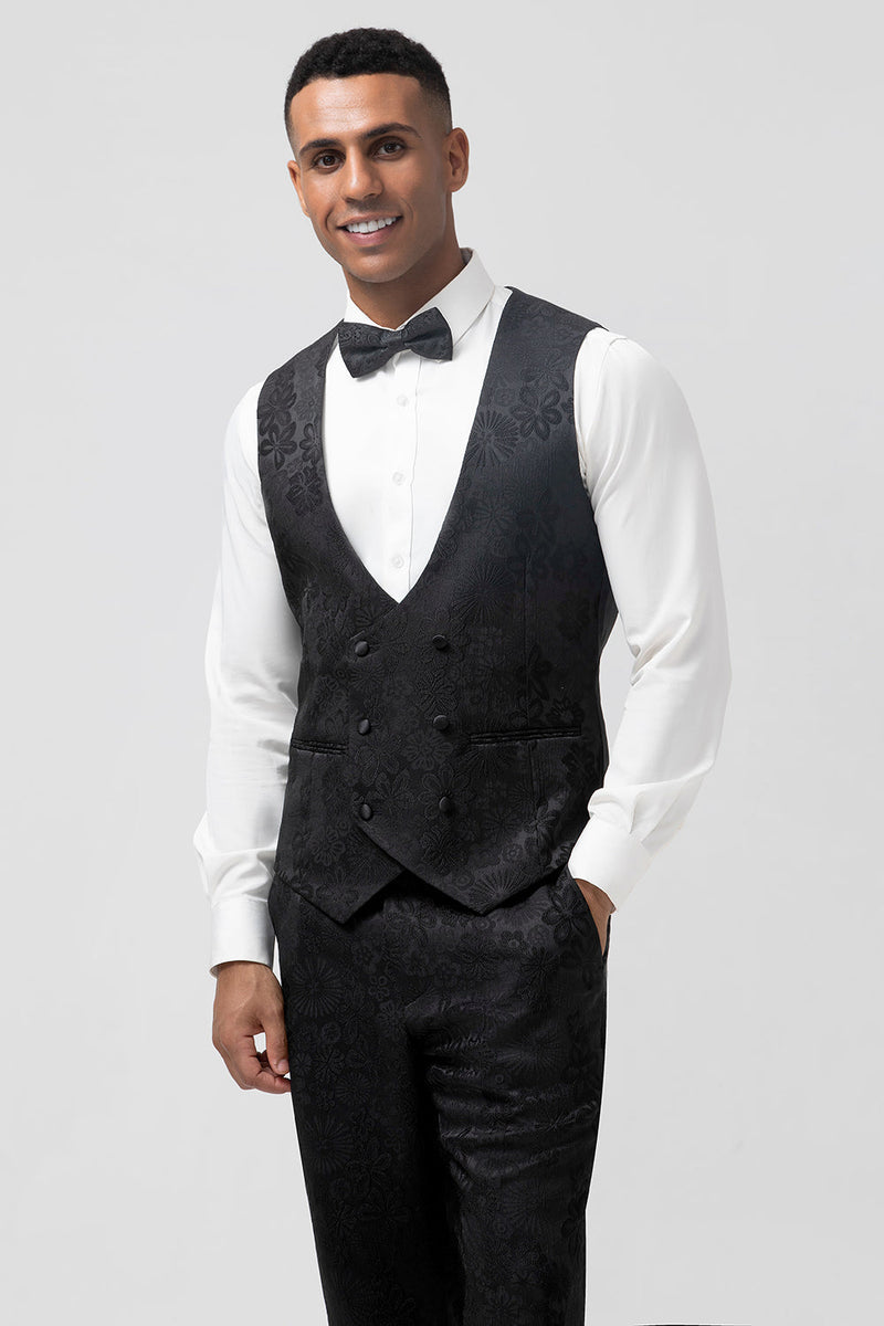Load image into Gallery viewer, Peak Lapel Black 3 Piece Jacquard Men&#39;s Prom Suits