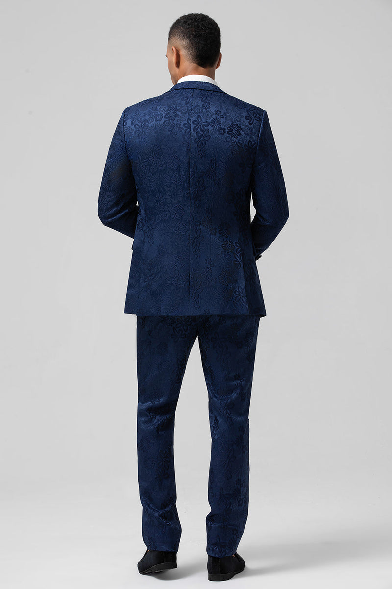 Load image into Gallery viewer, Peak Lapel Black 3 Piece Jacquard Men&#39;s Prom Suits