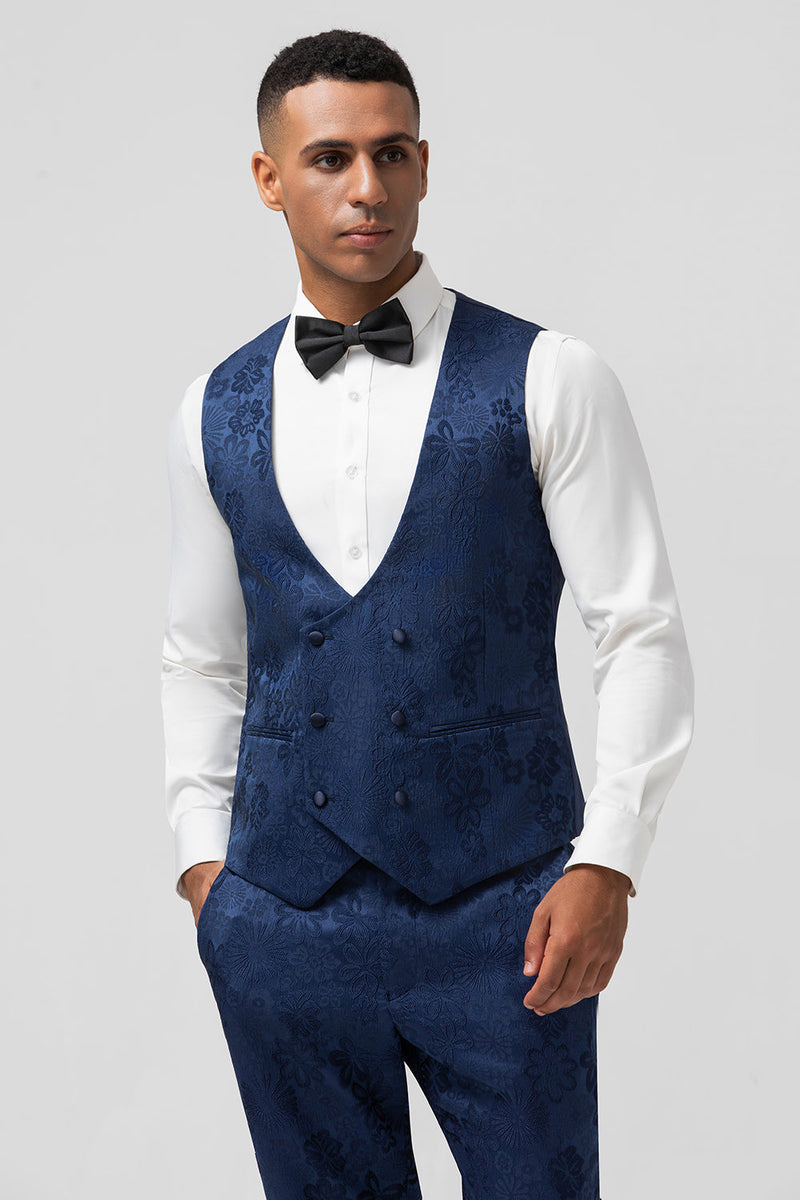 Load image into Gallery viewer, Peak Lapel Black 3 Piece Jacquard Men&#39;s Prom Suits