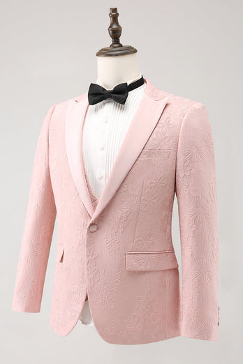 Peak Lapel Black 3 Piece Jacquard Men's Prom Suits