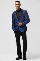 Load image into Gallery viewer, Royal Blue Peak Lapel Jacquard Men&#39;s Prom Suits