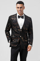Load image into Gallery viewer, Black Notched Lapel Jacquard Single Breasted Prom Blazer