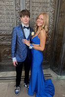 Load image into Gallery viewer, Shawl Lapel Royal Blue One Button Jacquard 2 Piece Prom Suits