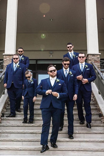 Navy Notched Lapel One Button 2 Piece Men Prom Suits