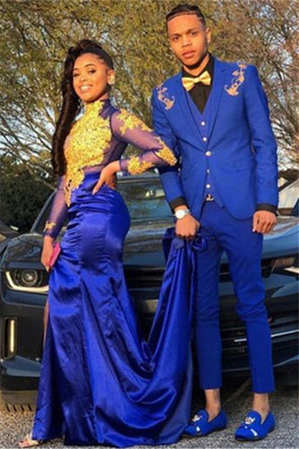 Notched Lapel Royal Blue Slim Fit 2 Piece Tuxedo with One Button