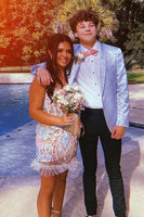 Load image into Gallery viewer, Shawl Lapel Light Blue Jacquard One Button 2 Piece Prom Suits