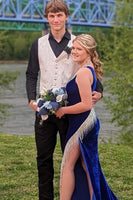 Load image into Gallery viewer, White Single Breasted Jacquard 2 Piece Prom Vest and Pants