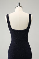 Load image into Gallery viewer, Dark Blue Square Neck Bodycon Mini Homecoming Dress with Slit