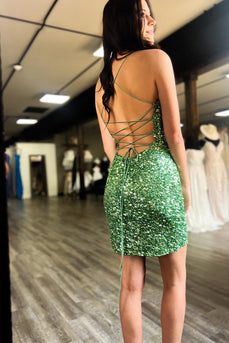 Sparkly Green Tight Sequins Short Homecoming Dress