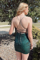Load image into Gallery viewer, Sparkly Dark Green Bodycon Sequins Short Homecoming Dress with Slit
