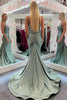 Load image into Gallery viewer, Mermaid Spaghetti Straps Green Long Prom Dress with Lace