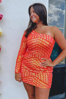 Load image into Gallery viewer, Sequins Orange One Shoulder Tight Short Homecoming Dress