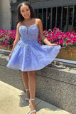 Spaghetti Straps Lavender A Line Short Homecoming Dress With Appliques