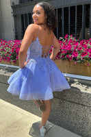 Load image into Gallery viewer, Spaghetti Straps Lavender A Line Short Homecoming Dress With Appliques