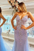 Load image into Gallery viewer, Mermaid Spaghetti Straps Lilac Corset Prom Dress with Beading