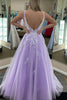 Load image into Gallery viewer, Spaghetti Straps A Line Lilac Sparkly Prom Dress with Appliques