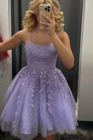 Load image into Gallery viewer, A-Line Spaghetti Straps Lilac Short Homecoming Dress With Appliques